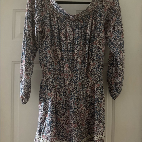 Jessica Simpson Floral Off-Shoulder Romper - Blue and Pink - Picture 5 of 9